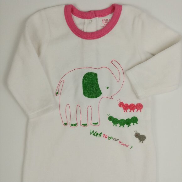 Zara Baby Elephant Velour Footed Sleeper 6-9 Months - Picture 12 of 12